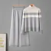 Otoño/Invierno 2026 Nuevo Suéter de Punto Transfronterizo Manga Larga Bloque de Color Rayado Holgado Cuello Semialto Jersey de Punto Conjunto de Dos Piezas