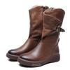 Camada Superior Couro de Vaca Botas Martin de Cano Médio Sola Reta Botas de Cavaleiro Femininas Novo Retrô Boca V Zíper Lateral Aparência Slim Botas Simples