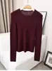 Suéter Básico de Punto Fino 100% Lana Fina con Cuello Redondo Yangzi Yarn para Mujer, Corte Ajustado, Estilo Delgado, Adecuado para Usar en Capas en Otoño e Invierno