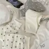 Meias Sem Costura com Laço para Mulheres, Meias de Cano Médio, Estilo Fino Primavera/Verão, Padrão de Estrelinhas Pequenas, Cinza e Branco, Estilo Coreano, Meias Largas Estilo Ins, Meias de Algodão