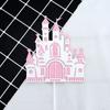 Nueva tarjeta creativa para pastel con tallado tridimensional, diseño de castillo de cuento de hadas de dibujos animados, tarjeta con atmósfera rosa y azul, enchufable