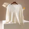 Novo cardigã de malha com gola de lã de cashmere para outono e inverno, de manga comprida, macio e suave, blusa suéter de lã escovada em cor sólida