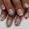 24 Piezas/Set Uñas Postizas Cuadradas Cortas Rosa Nude Diseño Francés con Lazo 3D Estrella Puntos Rayas Florales Uñas Falsas Reutilizables Uñas Adhesivas para Mujeres Niñas Lindas Estilo Y2K Fiesta Uso Diario