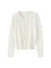 Cárdigan de punto 100% cachemira pura estilo coreano, moderno, simple y versátil para mujer, cómodo y versátil, de un solo botón, con cuello redondo