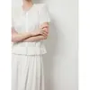Selección de Verano 2026: Camisa Blanca de Manga Corta, Estilo Casual, Simple, Versátil, Cintura Fruncida para Ceñir, para Transmisión en Vivo y Distribución