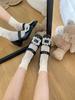 Calcetines de red apilados con encaje de color sólido en blanco y negro de Pure Desire Wind para niños, finos, de verano, estilo japonés, jk Lolita, calcetines cortos y medianos huecos.