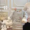 Moletom Acolchoado Espesso de Três Camadas Outono e Inverno para Meninas Bebês Meninas Tendência Quente Manga Longa Roupas Infantis Roupas de Crianças