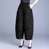 Garantia de Qualidade, Redutor de Idade, Valoriza a Silhueta, Elegante Calça Casual Jacquard Floral de Cintura Alta Plus Size para Mulheres de Meia-Idade Outono e Inverno Novo