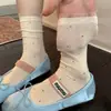 Meias estilo miu com bolinhas brancas meias femininas de cano médio estilo primavera e outono algodão puro renda estilo verão fino estilo balé meias bolha