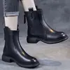 Botines retro de estilo británico para mujer, otoño e invierno 2026, nuevos, de piel suave, suela blanda, con cremallera lateral, ligeros, punta redonda, forro de felpa