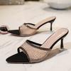 Zapatillas de Tacón Alto con Punta y Boca de Pez para Mujer Zapatos de Tacón de Aguja con Punta de Diamante Familia Z Ropa de Abrigo Talla Grande Zapatillas de Tacón Alto Transfronterizas