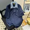 Camisa polo de manga curta abotoada falsa de duas peças para homens, camiseta listrada de gola virada com caimento solto, tendência de verão