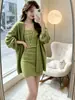 Conjunto de Cardigã de Tricô e Vestido Camisola Slim Fit, Gentil e Puramente Sedutor, para Mulheres, Outono Inicial, Manga Longa, Solto, Emagrecedor, Conjunto de Roupa