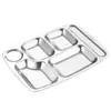 Bandeja de acero inoxidable 304 para comer, fiambrera cuadrada dividida, profundizada y engrosada, con tapa, adecuada para adultos y niños, bandeja para comida rápida