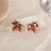 Pendientes de Hoja de Arce Roja Año Nuevo Cristal Rojo Circonita Pendientes de Hoja de Arce Pendientes Juego de Collares Pendientes Festivos Venta al por Mayor