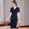 Vestido profesional de mujer de manga corta de verano OL ropa de trabajo para recepción de hotel ventas de joyería falso vestido de dos piezas