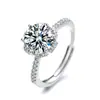 Anillo abierto clásico de seis garras Nuevo para mujer Lujo ligero doble capa hueco Anillo de diamante redondo de 8 mm joyería de diamantes completos al por mayor en vivo