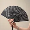 Leque Dobrável Pequeno Estilo Chinês Tradicional para Dança Feminina, Novo Leque de Bambu Preto Estilo Chinês, Portátil para o Verão