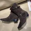 Botas sin cordones 2026 otoño e invierno moda botas sin cordones hasta la rodilla punta redonda con aumento interno de altura y sensación relajada, botas de gamuza para mujer
