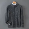 Suéter Masculino de Lã 100% Espesso com Gola Alta Meia e Zíper, Malha Casual Solta Camada Base de Caxemira