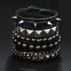 Pulsera de cuero multicapa ancha de Amazon, nueva y popular, de moda, con personalidad, de aleación dominante, calavera y estrella de cinco puntas, conjunto de 4 piezas