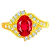 Anillo de rubí con diseño en forma de corazón chapado en oro, abierto, de moda, alegre, romántico, con grupo de diamantes rojos incrustados, anillo de circonita