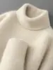 Suéter de Lã 100% Pura com Gola Alta para Homens, Suéter de Cashmere Solto de Manga Longa para Outono e Inverno, Camada de Base Tricotada Grossa para Jovens