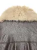 Jaqueta Feminina de Couro Sintético de Luxo com Gola Removível de Pele Sintética Moda Casaco Pu Inverno Novo Cruzamento Europeu e Americano