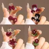 Pegador de Flocagem de Flores Pequeno Presilha de Cabelo de Princesa Feminina Outono e Inverno Veludo Vermelho de Alta Qualidade Laço Headwear de Ano Novo