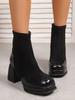 Botines Martin de Tacón Alto Franceses para Mujer Botines Cortos Otoño e Invierno 2025 Nuevo Estilo Coreano Botines Tobilleros Suela Gruesa Tacón Grueso Botas Ajustadas