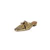 French Niche Design Sense Square Head Hollow-out Plissado Meia-Slip Fivela de Metal Baotou Chinelos Sandálias Femininas de Verão