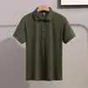 Camiseta de Verano para Hombre de Manga Corta con Rayas Jacquard Tejida Transpirable de Seda de Hielo Versátil Color Cómoda Camisa Polo Camisa Básica para Hombre