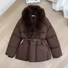 Abrigo de algodón de invierno 2026 transfronterizo, corte slim, cuello grande de piel, moderno y versátil, chaqueta de algodón cálida para mujer