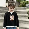 Camiseta Elegante de Manga Larga para Niñas, Nuevo Estilo Primavera/Otoño, para Niños Medianos y Mayores, Tejido Waffle Falso Dos Piezas Casual Versátil Cuello Redondo Capa Base