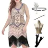 Vestido de Fiesta Retro de los Años 20 S-4XL con Lentejuelas y Flecos Tallas Grandes Vestido de Noche Baile Latino Cuello en V Fiesta de Graduación Gatsby