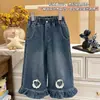 Nuevos Jeans Bordados con Encaje Estilo Coreano de Otoño para Niñas, Pantalones Infantiles de Moda y Tendencia para Bebés Niñas