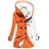 Casaco Trench Coat Feminino 2023 Novo, Quente para o Inverno, Estilo Europeu e Americano, Patchwork Colorido, Com Capuz, Venda Quente Transfronteiriça, Atacado