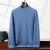 Suéter de cachemira de punto grueso de doble hilo para hombre, cuello medio alto, color liso, nuevo suéter base de cachemira engrosado para otoño e invierno