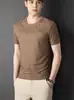 Camiseta Masculina de Seda Gelada de Verão Nova Manga Curta Gola Redonda Fina Casual Fresca Respirável Jacquard Top