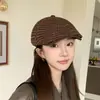 Gorra Sencilla de Visera de Cuero a Cuadros Estilo Coreano Retro para Mujer, Moda de Primavera y Otoño, Tendencia de Gorra Artística Versátil Casual