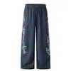 Pantalones deportivos casuales de pierna ancha holgados con estampado de letras estilo retro americano desgastado para hombre y mujer, para ir al trabajo