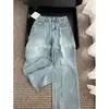 Jeans bordados azul claro para mujer, estilo fino de primavera y otoño, talla grande, corte holgado, adelgazante, adecuados para cuerpo tipo pera, pantalones de pierna ancha