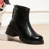 Botas de Otoño e Invierno para Dropshipping con Terciopelo y Cremallera Trasera Cálida Botas Negras Cortas Botas de Primavera y Otoño de Una Sola Capa Suela Gruesa Botas de Tacón Grueso