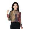 Elegante Lujo Ligero Versátil Moda Cuello Alto Estampado Camiseta Base para Otoño 2024 Nueva Llegada Suelta Adelgazante Moderna para Mamá
