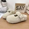 2026 Invierno Nuevo Francés Suave Mary Jane Hebilla Punta Piel Pantuflas para Mujer Uso Exterior Suela Gruesa Antideslizantes