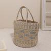 Bolso Cubo de Paja Cuadros Blanco y Negro Advanced Sense Bolso de Paja Nuevo de Mano Bolso Tejido Bolso de Playa para Vacaciones Bolso para Mujer Versátil