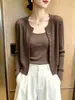 Camiseta de Manga Longa com Gola Redonda Lisa Cor Sólida Estilo Coreano Simples Preguiçosa Feminina Cardigã de Tricô Emagrecedor Moda Outono Inverno