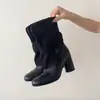 Couro Moda Europeia e Americana Salto Grosso Botas Chelsea Femininas Patchwork Cadarço Botas de Cowboy Ocidentais Botas Emagrecedoras Botas de Salto Alto de Cano Curto