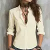 Comercio Electrónico Transfronterizo Europeo y Americano Ropa de Mujer Amazon Manga Larga Solapa Botonadura Oculta Ropa Profesional Oficina Color Sólido Ropa de Trabajo Camisa