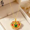 Nuevo colgante de cerradura Ruyi esmaltado estilo chino, cerradura de fortuna y paz de filigrana hueca, collar de piedras preciosas de tendencia nacional, producto para transmisión en vivo